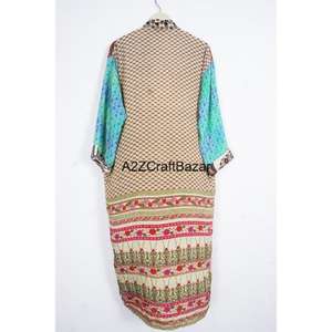 Women Custom Patchwork Silk <b>Kimono</b> Kaftan Cardigan <b>Long</b> Sleeve V Neck Drawstring Summer Wear Robe Comfortable Elegant Soft - Product Image 5