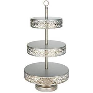 3-Tier Teal Metal Dessert Stand Luxury Gold Trim Pastry <b>Tray</b> Event & Wedding Cake Tower | High-End Tableware Serving Set - Product Image 2