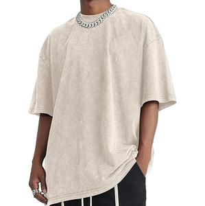 T-shirt à col montant oversize à épaules tombantes, délavé à l'acide, en coton biologique 100% respirant, vêtements de sport d'été - Product Image 1