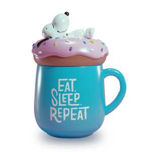 Mug isotherme 3D Snoopy aux cacahuètes, design moderne, compatible lave-vaisselle et micro-ondes, avec motifs 'Eat Sleep Repeat' - Product Image 1