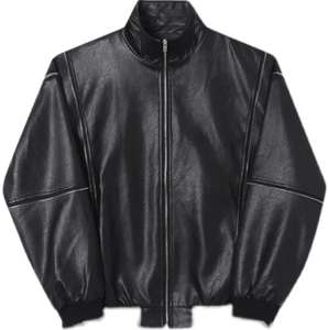 Veste en cuir pour homme sur mesure à col montant, fabriquée au Pakistan, produit phare, vestes en cuir pour homme, teinture noire, design personnalisé - Product Image 1