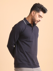 Camiseta de algodón mercerizado 100% de la mejor calidad para hombre, manga completa azul marino para cuello Polo, ropa informal semiformal, tela de 260 gramos - Product Image 4