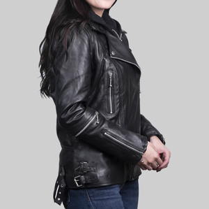 Venta al por mayor barata de las señoras de las mujeres de cuero auténtico Slim Fit chaqueta de cuero de moda chaqueta de cuero de vaca - Product Image 3