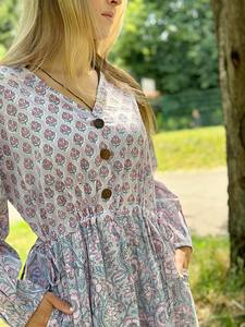 Pur coton longue robe Maxi indien bloc imprimé Pastel été terreux élégant maman confortable vêtements de jour - Product Image 2