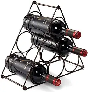 Beautiful Wine Rack Wrought Iron Black powder coated 7 Bottle Wine Holder for Urban Households Metal Art Elegant counter top