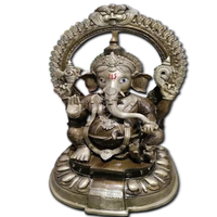 Statue de Ganesha Art Déco en laiton pur de qualité export, faite à la main, décoration indienne traditionnelle, idole avec coiffe royale, pour la maison et le temple Pooja