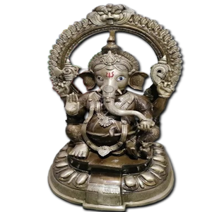 Estatua de Ganesha de latón puro de calidad de exportación, decoración india tradicional hecha a mano, ídolo con tocado real para el hogar, decoración del templo Pooja - Product Image 1