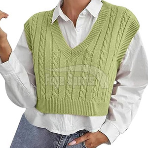 Custom OEM Winter V-Neck 100% Cotton Breathable Sleeveless Knit <b>Vest</b> Front Logo - Product Image 1