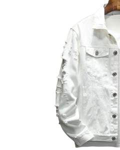 <b>Men</b> <b>White</b> Distressed Denim <b>Jacket</b> Ripped Trucker Style Casual Streetwear Button Front Classic Outerwear For <b>Men</b> - Product Image 6