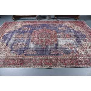 Tapis turc vintage, tapis de 6,9 x 10,6 pieds, tapis en laine patchwork rouge et bleu - Product Image 3