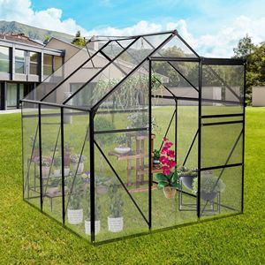 LIVRAISON À DOMICILE Serre de jardin extérieure tout temps en polycarbonate robuste en aluminium noir 6x6 pieds avec base surélevée et ancrage - Product Image 2