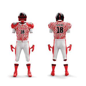 Uniforme de football américain rouge blanc de haute qualité pour hommes pantalon en jersey d'équipe personnalisé matériel respirant sergé court devant - Product Image 1