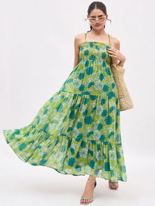 Vestido Maxi con panel con volantes y correa floral hecho a medida adecuado para clientes boutique y revendedores de prendas de vestir - Product Image 4