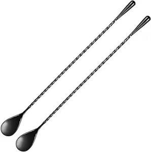 Agitateur à Cocktail en métal enduit noir Swizzle pour Bar Hotel Wedding Party Use Mixing Spoon Cocktail Agitateur avec poignée torsadée - Product Image 1