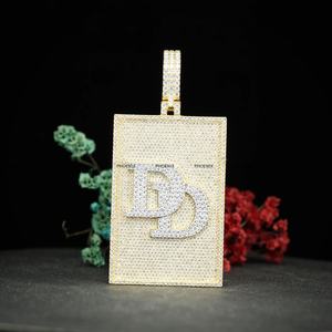 Collar Personalizado con Colgante Rectangular con Incrustaciones de Circonitas, Chapado en Oro Amarillo, Estilo Hip Hop, con Moissanita, para Regalo - Product Image 4