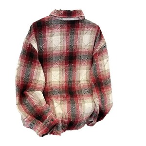 Manteau en laine à carreaux pour hommes, coupe ample, printemps-automne, veste chemise vintage, veste de qualité style moto pour jeunes - Product Image 2