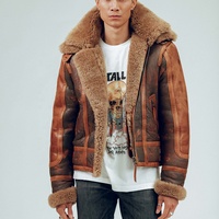 Blouson bombardier en cuir de mouton B3 pour homme, nouvelle veste marron en fausse fourrure, Style Vintage, ligne Sherpa