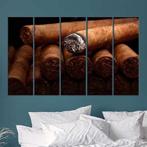 Impression sur toile : Art mural pour salon à cigares, close-up rustique du tabac, lot de 5 toiles - Product Image 1