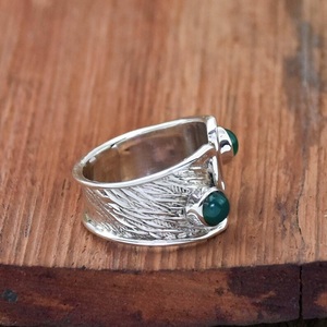 แหวนนิลสีเขียวปรับได้925สเตอร์ลิงเงินทรงผอมแหวนคริสตัลหินคู่แบบเปิดโล่งของขวัญวันเกิดสำหรับเธอ - Product Image 4