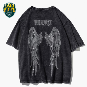 เสื้อยืดผู้ชายระบายอากาศได้อย่างรวดเร็วเปิดไหล่ผ้าโพลีเอสเตอร์/ ผ้าฝ้ายแวววาวแฟชั่นทรงหลวมพร้อมโลโก้พลอยเทียมตามสั่ง - Product Image 1