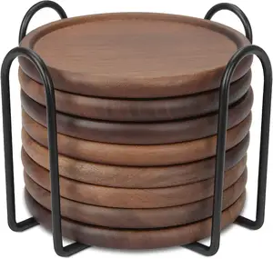 Holz-Untersetzer mit Metall halter 4 Zoll 8 Stück Holz untersetzer Cup Coaster Set für Kitchen Home Apartment