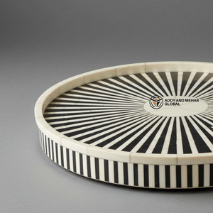 El proveedor indio ofrece bandeja redonda con incrustaciones de hueso negro y beige hechas a mano, Plato decorativo para servir y decoración del hogar - Product Image 3