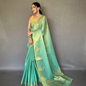 Pattern- Jacquard Zari Weaving <b>Saree</b> With Jacquard Weaving Border Having Rich Pallu. Motifs All Over the Border of the <b>Saree</b> - Product Image 1