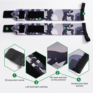 Bandes de poignet de musculation camouflage personnalisées, haute qualité, durables, élastiques, réglables pour le sport et l'extérieur, avec fermeture pour un soutien optimal en salle de sport - Product Image 3