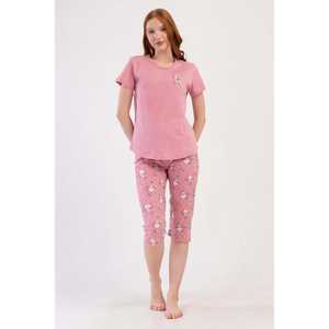 Traje de dormir capri ovalado de manga corta con cuello redondo para mujer - Product Image 4