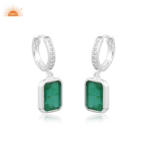 Best Selling Sterling Silver Doublet Zambian Emerald Quartz & CZ Gemstone <b>Hoop</b> <b>Earring</b> for Women Jewelry Manufacturer - Product Image 3
