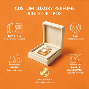 Caja de Regalo de Perfume Naranja de Lujo con Lazo Plateado, Cierre Magnético, Logotipo Personalizado, Estuche Rígido con Lámina Dorada para Fragancias de 100 ml - Product Image 5