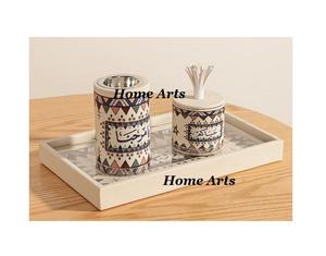 Beige And Sky Blue Color <b>Eid</b> <b>Gift</b> Set Mabkhar Highest Quality Leather Printed Mabkhar For Living Room Use - Product Image 2