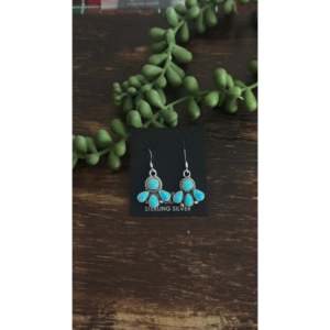 Gary Shorty Kingman Turquoise & Sterling <b>Silver</b> Drop <b>Earrings</b> <b>Dangle</b> Cluster Design - Product Image 1