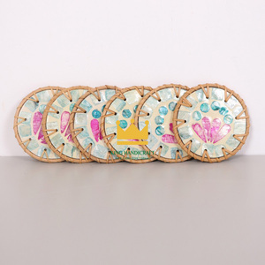 Creative Natural Rattan Shell Resin Cup Mat <b>Coaster</b> Hand <b>Woven</b> Insulation Pad Placemat Kitchen Decoration <b>Coaster</b> Handmade - Product Image 3