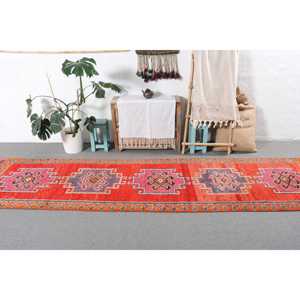 พรมขนาด 3x12.1 ฟุต, พรมวินเทจแบบ Runner, พรมสีแดง Herki แบบเรียบ - Product Image 3