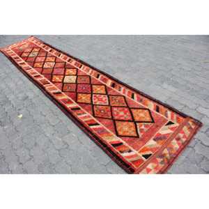 Turkish 2.8x13.6 ft Rug, Vintage <b>Runner</b> Rug, <b>Red</b> Moroccan Rug - Product Image 2