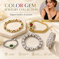 Ensemble de bijoux en pierres précieuses colorées, collection de bracelets et de bagues étincelantes, accessoire de mode élégant, cadeau