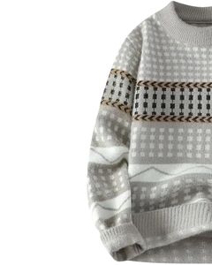 Pull d'hiver à motifs gris, blanc et marron, tricoté chaud, doux, confortable, décontracté, de qualité supérieure, design tendance - Product Image 2