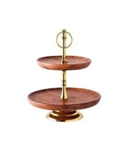 Support à dessert en bois double couche Support à gâteau à deux couches Décoration de mariage écologique pour ornements de table de fête - Product Image 1