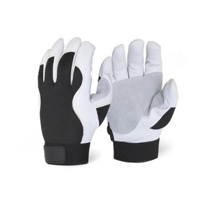 Gants de mécanicien Elite en cuir de chèvre grain de qualité supérieure renforcés noirs Gants de sécurité de travail - Product Image 2