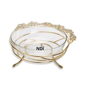 Frutero de tendencia superior hecho a mano de gran capacidad para servir alimentos y frutas, cuenco de latón, cuenco de cristal para platos de frutas, contenedor - Product Image 1