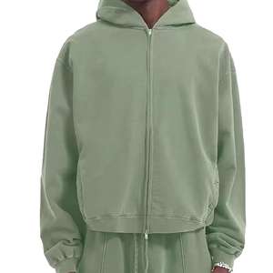 Surdimensionné personnalisé blanc hommes lourd Zip lavage à l'acide sweats à capuche 100% coton lavage à l'acide fermeture éclair sweat hommes Boxy recadrée sweats à capuche 2025 - Product Image 5