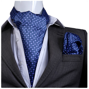 Juego de Pañuelos Ascot Formales Azul Marino, Duraderos, con Estampado Geométrico, Pañuelos Cuadrados de Seda - Product Image 1