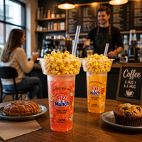 Gobelet 2-en-1 AT PACK 700ml pour collation et boisson avec paille et plateau à popcorn, en PP imprimé sur mesure pour cinéma, café, à emporter