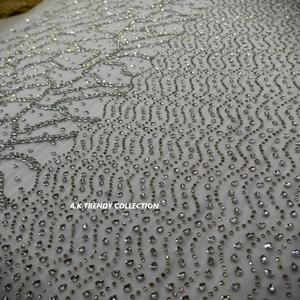 Tissu en dentelle brodée florale en maille filet 100% écologique de haute qualité avec strass, 5 yards, élégant - Product Image 4