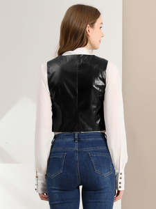 Chaqueta de cuero de otoño invierno personalizada de tendencia superior para mujer con cuello vuelto sólido mangas completas y forro de satén transpirable - Product Image 3