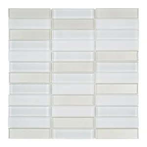 Azulejo de mosaico de cristal blanco Textura mate Patrón apilado Backsplash - Product Image 1