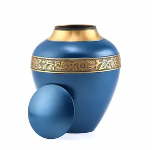 Urne funéraire dorée bleue pour cendres humaines, personnalisable en gros, urne commémorative artisanale pour la vente en gros - Product Image 2