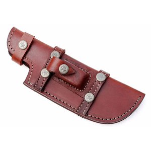 Couteau de suivi de lame en acier damas personnalisé en usine OEM gaine en cuir de vache avec manche en bois transport quotidien conception horizontale - Product Image 5