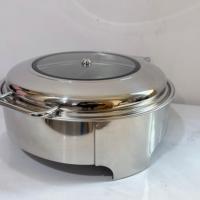 Ensemble de réchauds de buffet ronds en acier inoxydable argenté de luxe avec chauffage électrique, capacité de 6 L, pour usage en restaurant